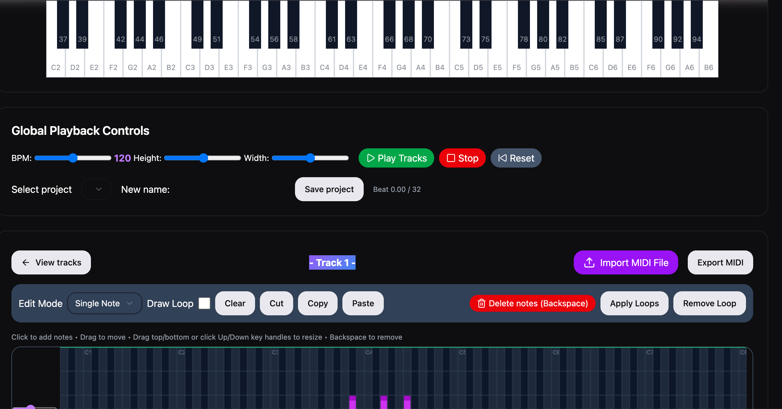 MIDI Editor Interface